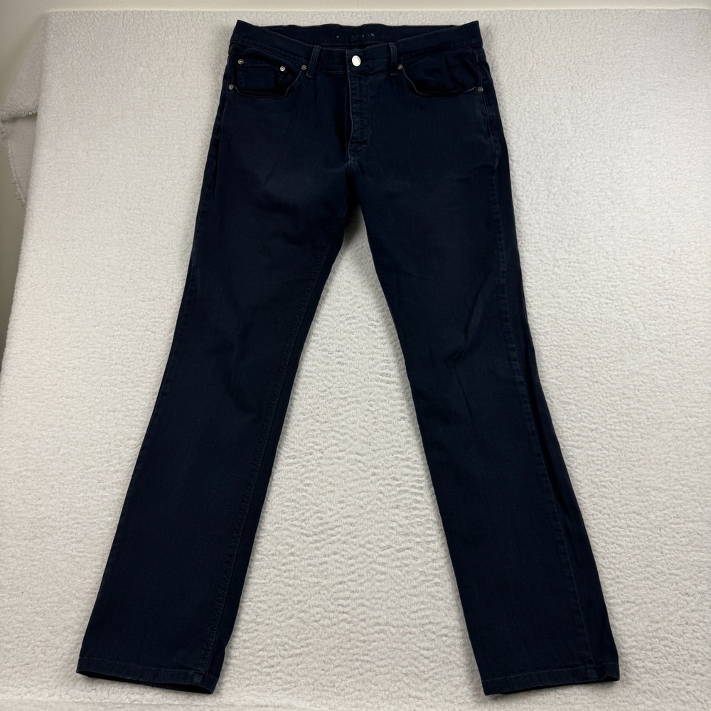 Mott & Bow Jeans Mens 36x34 Navy Blue Cotton Stretch Mid Rise Slim Straight Leg